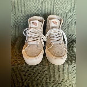 Vans Sk8-Hi High Top Skate Beige Cream Monogram Canvas  Shoes Sneakers 8